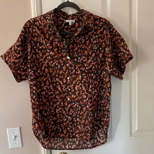 Black Floral Short-Sleeve Button-Front Blouse